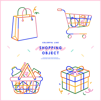 디자인 선 컬러 일러스트 선물 쇼핑 쇼핑백 바구니 상점 시장 소비 상품 고객 장바구니 온라인쇼핑 유통 국내일러스트 AI파일 가방 온라인 파일형식 벡터