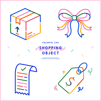 디자인 리본 선 컬러 일러스트 선물 그래픽 쇼핑 상자 소비 구매 오브젝트 상업 가격표 영수증 마케팅 색감 창의력 아기자기 국내일러스트 AI파일 컨셉 금융 파일형식 벡터