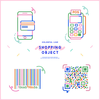 일러스트 모바일 기술 쇼핑 상점 소비 구매 상품 고객 상업 바코드 결제 온라인쇼핑 편리함 QR코드 세금 핀테크 국내일러스트 AI파일 컨셉 금융 온라인 파일형식 벡터
