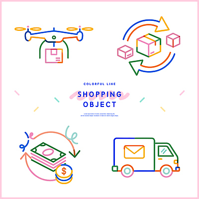 컬러 돈 일러스트 기술 그래픽 쇼핑 상자 트럭 운송업 소비 구매 배송 서비스 시스템 온라인 물류 드론 스타일 국내일러스트 AI파일 산업 자동차 재산 파일형식 벡터