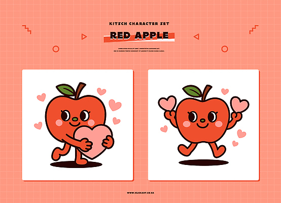 동물 캐릭터 디자인 행복 어린이 포즈 일러스트 사랑 사람 그래픽 귀여움 기쁨 하트 사과 오브젝트 사과캐릭터 색감 창의성 아기자기 일러캐릭터 AI파일 모양 감정 컨셉 과일 파일형식 벡터