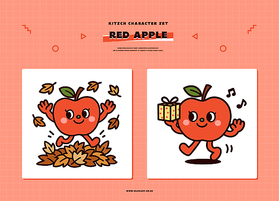 캐릭터 디자인 계절 행복 감정 컬러 일러스트 모션 놀이 나뭇잎 선물 달리기 걷기 귀여움 주방 사과 즐거움 사과캐릭터 일러캐릭터 AI파일 컨셉 잎 과일 파일형식 벡터