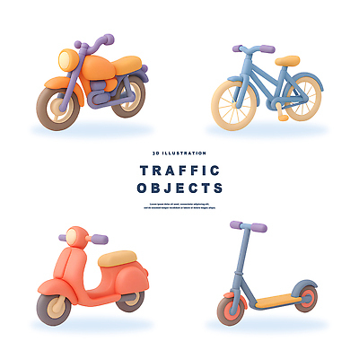 모양 PSD 편집이미지 디자인 도로 교통수단 컬러 교통 장난감 3D 자전거 스쿠터 오토바이 수단 전동스쿠터 편집3D 길 교통시설 바이크 디지털합성 파일형식