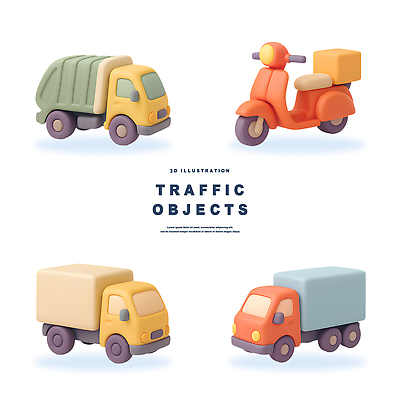 PSD 편집이미지 캐릭터 디자인 교통수단 컬러 컬러풀 귀여움 트럭 오토바이 대형트럭 쓰레기차 아기자기 편집3D 교통 컨셉 자동차 3D 바이크 파일형식