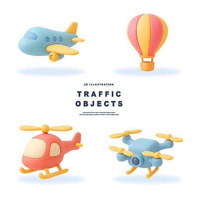 PSD 편집이미지 디자인 교통수단 컬러 이동 비행기 공중 모형 열기구 헬리콥터 풍선 드론 비행기모형 편집3D 교통 컨셉 항공교통 대중교통 3D 파일형식