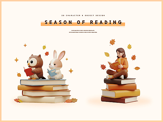 PSD 편집이미지 캐릭터 디자인 낙엽 3D캐릭터 이야기 소녀 책 독서 귀여움 가을 토끼 즐거움 보드게임 올빼미 상상력 창의성 편집3D 계절 여자 감정 어린이 컨셉 잎 포유류 놀이 조류 반려동물 3D 파일형식