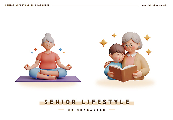 PSD 편집이미지 라이프스타일 노년 행복 할머니 어린이 가족 모션 휴식 3D캐릭터 사랑 독서 평화 시간 명상 소통 편집3D 캐릭터 여자 감정 컨셉 관계 사람 성인 생활 3D 파일형식