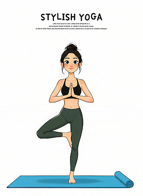 JPG 웰빙 포즈 일러스트 요가 건강 운동 헬스 스트레칭 매트 편안함 균형 집중 연습 심호흡 국내일러스트 AI일러스트 AI콘텐츠 컨셉 감각 호흡 파일형식