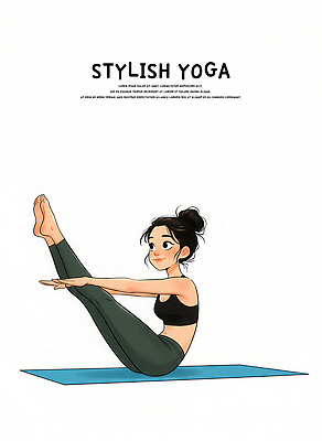 JPG 라이프스타일 여자 포즈 일러스트 요가 건강 운동 헬스 스트레칭 요가자세 매트 균형 유연 집중 연습 스트레스해소 탄력 세련 국내일러스트 AI일러스트 AI콘텐츠 웰빙 컨셉 사람 생활 파일형식