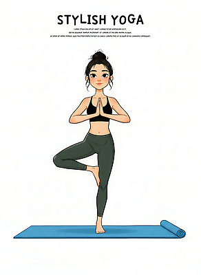 JPG 웰빙 여자 포즈 일러스트 요가 건강 운동복 운동 헬스 스트레칭 매트 호흡 균형 유연 연습 명상 나무자세 국내일러스트 AI일러스트 AI콘텐츠 옷 사람 요가자세 파일형식