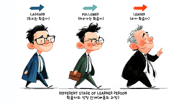 JPG 캐릭터 교육 일러스트 설명 학습 성장 비교 발전 분석 리더 이미지 단계 예시 자아 국내일러스트 AI일러스트 AI콘텐츠 컨셉 모션 파일형식