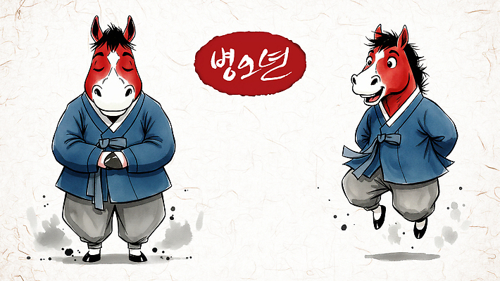 PSD 동물 캐릭터 전통 디자인 옷 문화 예술 일러스트 모션 한국 귀여움 말_게임 한복 즐거움 그림 창의력 일러캐릭터 병오년 붉은말 붉은말캐릭터 한국전통 감정 아시아 컨셉 말_동물 전통의상 말캐릭터 파일형식 2026년