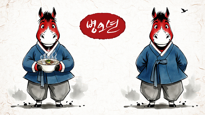 PSD 캐릭터 전통 디자인 여자 남자 아시아 문화 예술 음식 일러스트 한국 요리 서기 귀여움 말_게임 유머 전통의상 한복 국수 그림 일러캐릭터 병오년 붉은말 붉은말캐릭터 한국전통 감정 나라 컨셉 모션 사람 면류 말_동물 말캐릭터 파일형식 2026년