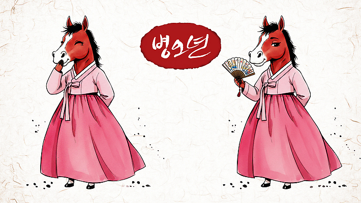 PSD 캐릭터 한국문화 전통 디자인 옷 행복 문화 예술 일러스트 기념 한국 표정 미소 축제 말_게임 부채 전통의상 한복 일러캐릭터 병오년 붉은말 붉은말캐릭터 동양문화 한국전통 감정 아시아 말_동물 말캐릭터 파일형식 2026년