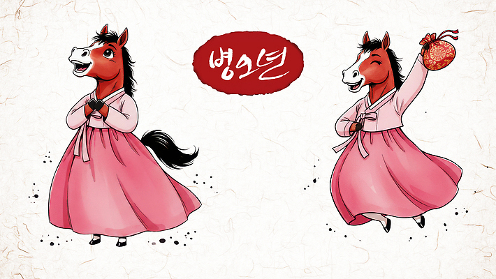 PSD 동물 캐릭터 전통 옷 명절 행복 문화 분홍색 일러스트 한국 친구 축제 기쁨 등불 축하 말_게임 전통의상 한복 명절음식 뷰티풀 생동감 일러캐릭터 병오년 붉은말 붉은말캐릭터 한국전통 기념일 감정 아시아 음식 컬러 컨셉 관계 조명 말_동물 말캐릭터 파일형식 2026년