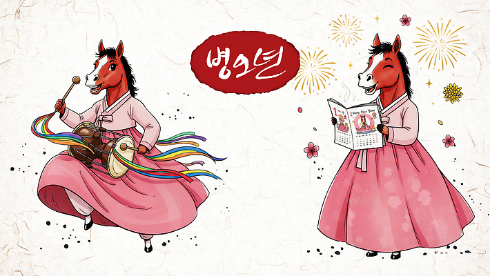 PSD 캐릭터 전통 꽃 문화 예술 악기 상징 연주 일러스트 모션 불꽃 한국 장식 책 판타지 축제 공연 춤 말_게임 한복 일러캐릭터 병오년 붉은말 붉은말캐릭터 식물 한국전통 아시아 음악 상상 불 문화예술 이벤트 말_동물 전통의상 말캐릭터 파일형식 2026년