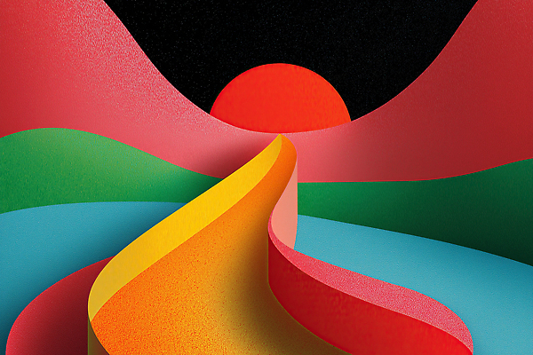 JPG 디자인 종이 길 예술 선 컬러 일러스트 자연 추상 산 풍경 그래픽 물 태양 일몰 감각 그림 기하학 조화 색채 국내일러스트 AI일러스트 AI콘텐츠 자연요소 무늬 노을 생태계 파일형식