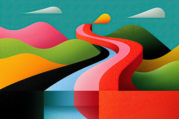 JPG 모양 디자인 길 예술 선 컬러 백그라운드 곡선 일러스트 자연 하늘 미술 풍경 일출 일몰 언덕 조화 밝은색 창의성 국내일러스트 AI일러스트 AI콘텐츠 문화예술 노을 생태계 파일형식