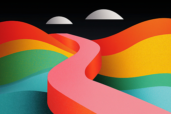 JPG 디자인 도로 물결 예술 컬러 백그라운드 곡선 일러스트 자연 하늘 산 밝음 풍경 그래픽 비교 기하학 창의성 국내일러스트 AI일러스트 AI콘텐츠 길 선 컨셉 무늬 교통시설 생태계 파일형식