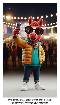 JPG 동물 편집이미지 캐릭터 패션 모션 조명 웃음 여러명 야외 친구 스마트폰 사진촬영 축제 셀프카메라 즐거움 이미지편집 AI컴퓨터그래픽 AI콘텐츠 2026트렌드 감정 다수 관계 표정 사람 핸드폰 스마트기기 유행 촬영 파일형식 2026년