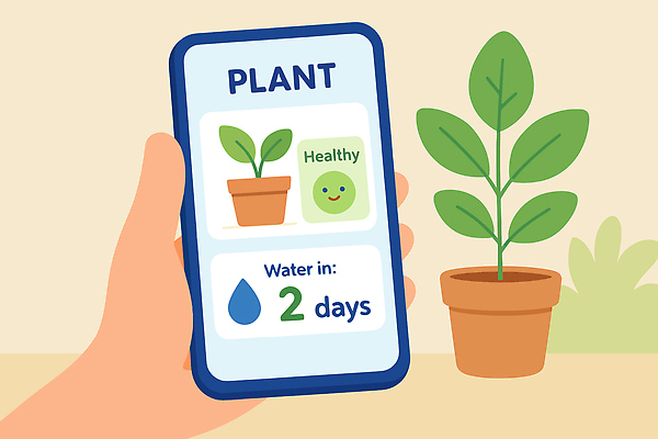 식물 손 화분 일러스트 자연 집안 기술 건강 관리 사람 일상 파란색 스마트폰 환경 디지털 정보 어플리케이션 알림 물주기 관엽식물 국내일러스트 AI파일 컬러 모션 실내 라이프 신체부위 핸드폰 스마트기기 생태계 파일형식 벡터