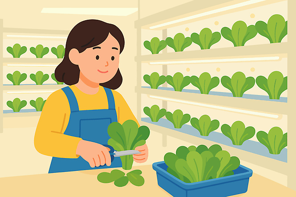 식물 여자 농업 채소 일러스트 농작물 수확 농부 상추 유기농 원예 채소밭 수경재배 온실 국내일러스트 AI파일 직업 웰빙 산업 밭 사람 취미 파일형식 벡터