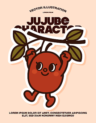 식물 캐릭터 디자인 열매 행복 감정 어린이 일러스트 모션 자연 놀이 아이디어 웃음 그래픽 장식 나뭇가지 즐거움 대추 벡터 일러캐릭터 AI파일 나무 컨셉 표정 사람 생태계 파일형식