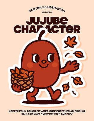 캐릭터 디자인 행복 컬러 포즈 백그라운드 낙엽 일러스트 상상 자연 바구니 귀여움 표현 즐거움 대추 장면 아기자기 일러캐릭터 AI파일 감정 컨셉 잎 생태계 파일형식 벡터