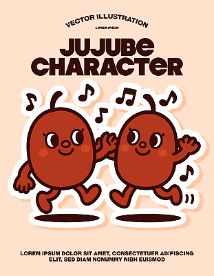 캐릭터 음악 포즈 백그라운드 일러스트 모션 친구 귀여움 손잡기 표현 춤 즐거움 그림 대추 일러캐릭터 AI파일 감정 컨셉 관계 문화예술 파일형식 벡터