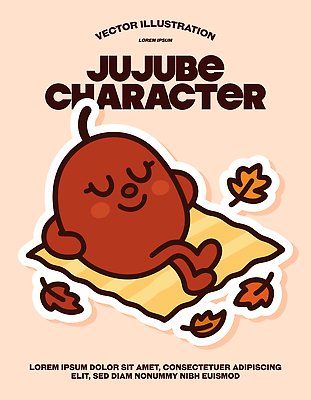 디자인 행복 여유 낙엽 패턴 일러스트 상상 자연 휴식 그래픽 귀여움 편안함 대추 일러캐릭터 AI파일 캐릭터 감정 컨셉 잎 무늬 감각 생태계 파일형식 벡터