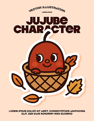 식물 캐릭터 디자인 분홍색 컬러 백그라운드 과일 일러스트 나뭇잎 미소 웃음 바구니 귀여움 즐거움 대추 단순화된 상상력 일러캐릭터 AI파일 감정 컨셉 잎 표정 파일형식 벡터