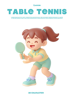 PSD 편집이미지 캐릭터 어린이 스포츠 놀이 3D캐릭터 소녀 운동 3D 라켓 탁구 즐거움 밝은색 편집3D 여자 감정 스포츠용품 건강 사람 구기 디지털합성 파일형식