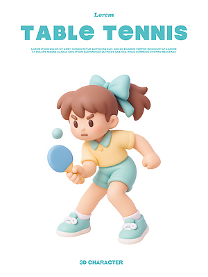 PSD 편집이미지 캐릭터 리본 어린이 스포츠 모션 3D캐릭터 소녀 여름 장난감 운동 3D 게임 탁구 집중 즐거움 편집3D 계절 여자 감정 컨셉 놀이 건강 사람 구기 디지털합성 파일형식