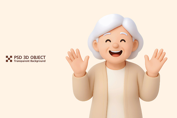 PSD 모델 편집이미지 캐릭터 손 디자인 행복 할머니 백그라운드 3D캐릭터 건강 미소 3D 귀여움 표현 인사 부드러움 편집3D 여자 노년 감정 컨셉 표정 신체부위 예절 감각 디지털합성 파일형식