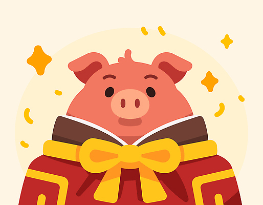 동물 캐릭터 전통 디자인 옷 기념일 행복 별 리본 문화 상징 컬러 백그라운드 일러스트 웃음 반짝임 귀여움 돼지 국내일러스트 AI파일 자연요소 감정 컨셉 포유류 모션 표정 이벤트 파일형식 벡터