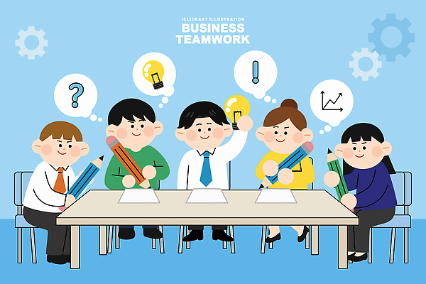 디자인 일러스트 청소년 회의 협력 아이디어 직장 그래픽 학습 연필 결과 토론 의견 문제해결 창의성 창작 국내일러스트 AI파일 교육 컨셉 회사 비즈니스 학용품 사람 필기구 파일형식 벡터