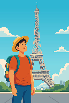 포토 남자 문화 여행 일러스트 배낭 자연 하늘 사람 풍경 일상 탐험 도시 에펠탑 즐거움 파리 감탄 국내일러스트 AI파일 감정 가방 라이프 생태계 랜드마크 파일형식 벡터