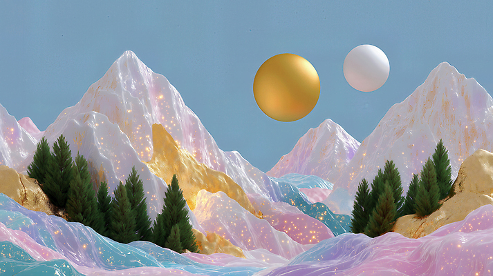 JPG 편집이미지 예술 컬러 백그라운드 자연 산 풍경 금색 은색 그림 기하학 조화 뷰티풀 이미지편집 AI컴퓨터그래픽 AI콘텐츠 무늬 생태계 파일형식