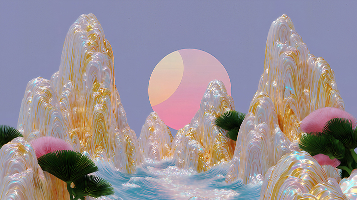 JPG 편집이미지 물결 예술 바다 분홍색 백그라운드 자연 산 풍경 일몰 분위기 조화 뷰티풀 이미지편집 AI컴퓨터그래픽 AI콘텐츠 컬러 컨셉 노을 생태계 파일형식