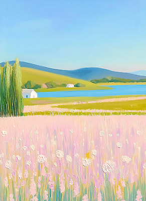 JPG 꽃 호수 일러스트 자연 하늘 휴식 산 풍경 잔디 초원 여름 농장 평화 일출 일몰 뷰티풀 색감 핑크뮬리 국내일러스트 AI일러스트 AI콘텐츠 식물 계절 컨셉 농업 노을 생태계 파일형식