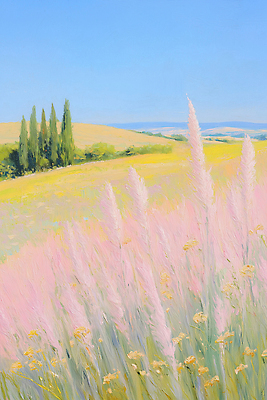 JPG 식물 여유 분홍색 일러스트 자연 하늘 풍경 초원 여름 평화 목초지 들꽃 발코니 핑크뮬리 국내일러스트 AI일러스트 AI콘텐츠 계절 꽃 감정 컬러 컨셉 목장 생태계 파일형식 초원_자연