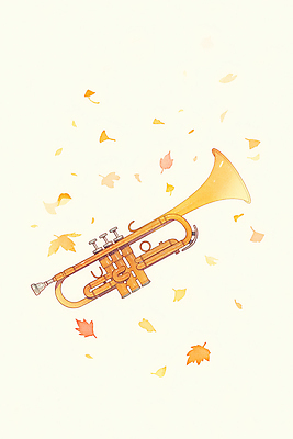 JPG 예술 악기 음악 단풍 낙엽 일러스트 자연 풍경 취미 가을풍경 소리 금색 가을 표현 즐거움 그림 트럼펫 감성 오케스트라 국내일러스트 AI일러스트 AI콘텐츠 계절 감정 컬러 컨셉 잎 문화예술 악단 금관악기 생태계 파일형식 가을_계절