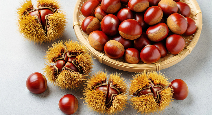 JPG 편집이미지 전통 음식 식재료 자연 건강 농작물 바구니 견과류 수확 신선 맛 밤 송이 식생활 편집실사 AI포토 AI콘텐츠 컨셉 농업 CG 생태계 파일형식