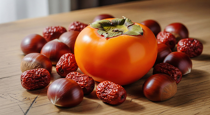 JPG 편집이미지 한식 과일 자연 디저트 건강 일상 농작물 밤 대추 나무탁자 색감 풍요 편집실사 AI포토 AI콘텐츠 음식 컨셉 농업 탁자 라이프 견과류 CG 생태계 파일형식