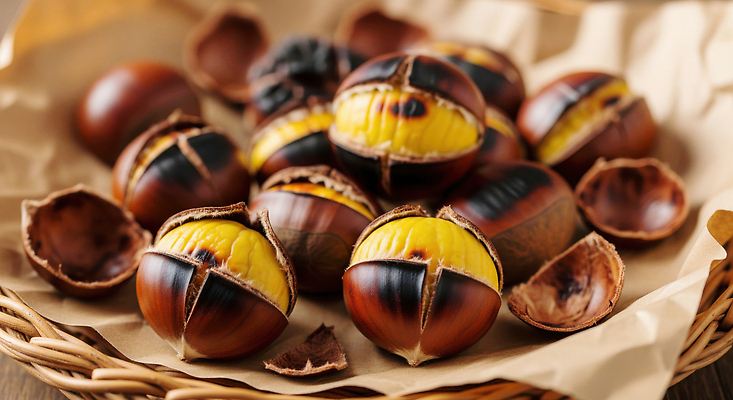 JPG 편집이미지 디저트 바구니 맛 밤 향기 군밤 고소한맛 편집실사 AI포토 AI콘텐츠 음식 컨셉 견과류 밤_견과류 굽기 CG 냄새 파일형식