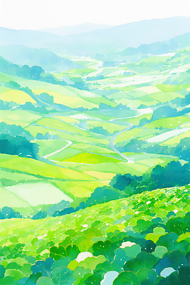 JPG 나무 여유 일러스트 자연 하늘 생명 휴식 산 풍경 초원 파란색 강 농경지 평화 시골 시원함 땅 뷰티풀 국내일러스트 AI일러스트 AI콘텐츠 식물 감정 컬러 컨셉 농장 생태계 파일형식