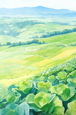 JPG 계절 밭 농업 채소 일러스트 자연 생명 휴식 풍경 초원 초록색 농작물 농장 평화 환경 자유 시골 언덕 국내일러스트 AI일러스트 AI콘텐츠 산업 컬러 컨셉 생태계 파일형식