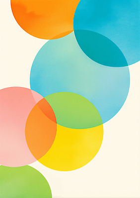 JPG 모양 디자인 예술 컬러 백그라운드 패턴 일러스트 추상 밝음 그래픽 색칠 원형 화사함 겹침 조화 반투명 뷰티풀 창의성 국내일러스트 AI일러스트 AI콘텐츠 도형 컨셉 무늬 파일형식