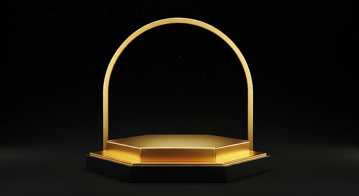 JPG 편집이미지 디자인 상징 조명 반사 공간 금색 화려 결과 트로피 받침대 모던 뷰티풀 이미지편집 AI컴퓨터그래픽 AI콘텐츠 컬러 컨셉 상_우승 파일형식