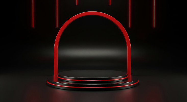 JPG 편집이미지 디자인 백그라운드 조명 빨간색 검은색 공연 공간 무대 원형 발표 플랫폼 모던 그림 이미지편집 AI컴퓨터그래픽 AI콘텐츠 도형 컬러 교통시설 이벤트 파일형식